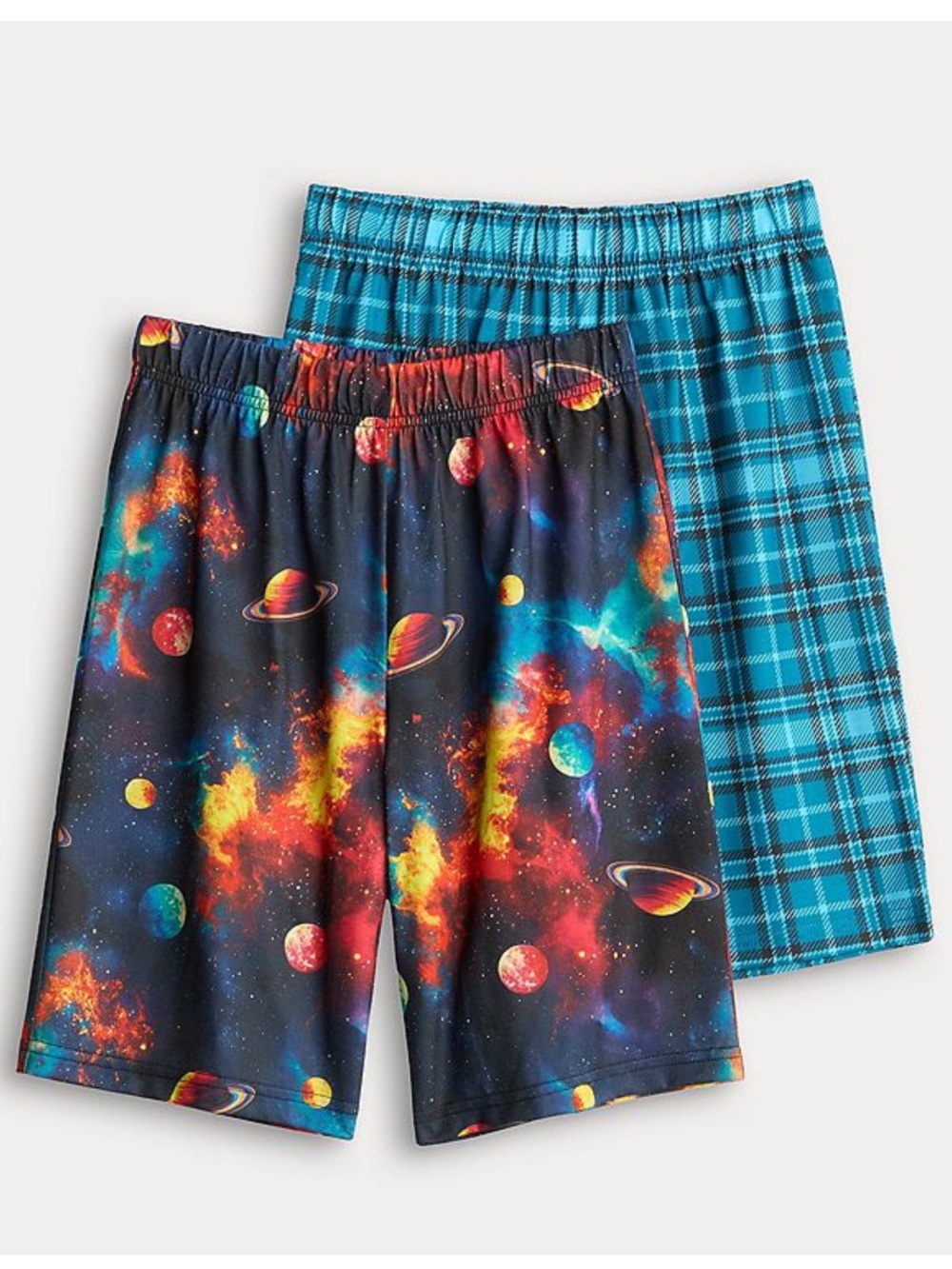 Cuddl Duds Boys Space Planets Nebulas Print Plaid Sleep Pajama Shorts